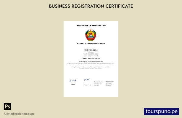 listo para imprimir certificado de registro de empresa de Mozambique Plantilla d